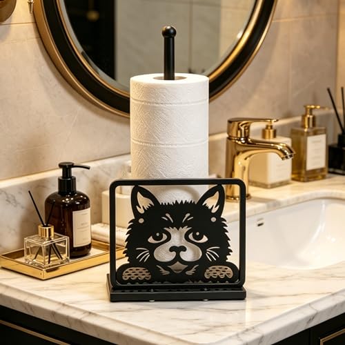 Paper Towel Holders Countertop - Paper Towel Holder Standing - Animal Paper Towel Holder Decorative Paper Towel Holders - Metal Paper Towel Holder Square Base (Cat) - color: Cat(matte Black)