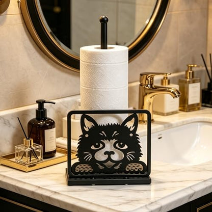 Paper Towel Holders Countertop - Paper Towel Holder Standing - Animal Paper Towel Holder Decorative Paper Towel Holders - Metal Paper Towel Holder Square Base (Cat) - color: Cat(matte Black)
