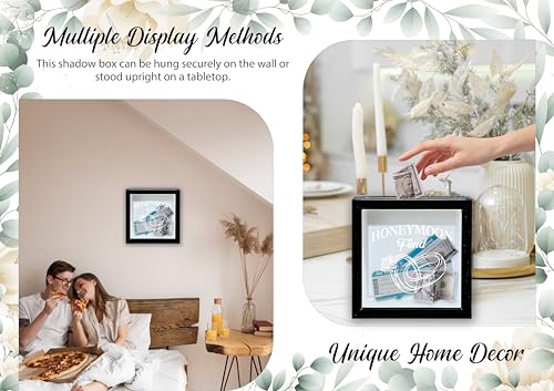Honeymoon Fund Box, 8×8 Wedding Shadow Box Frame with Slot, Wedding Rings Money Saving Decoration for Reception Bridal Shower, Travel Fund Memory Keepsake Gift for Newlyweds -A23 - size: 8×8 wedding rings