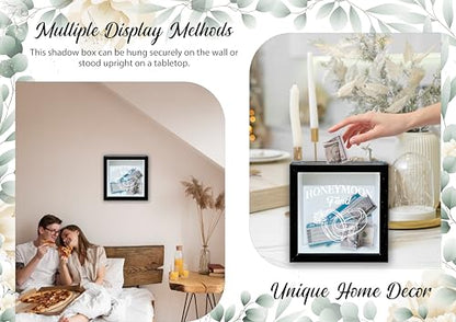 Honeymoon Fund Box, 8×8 Wedding Shadow Box Frame with Slot, Wedding Rings Money Saving Decoration for Reception Bridal Shower, Travel Fund Memory Keepsake Gift for Newlyweds -A23 - size: 8×8 wedding rings