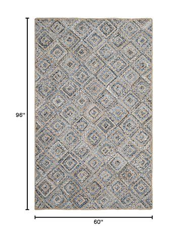 SAFAVIEH Cape Cod Collection Area Rug - 5' x 8', Natural & Blue, Handmade Flat Weave Diamond Braided Jute & Denim, Ideal for High Traffic Areas in Living Room, Bedroom (CAP354A) - color: Natural/Blue, size: 5' x 8' (Rectangular)