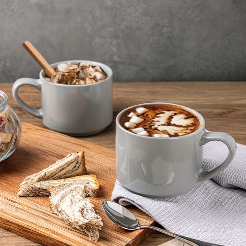GBhome 14 OZ Coffee Mugs Set of 6, Stackable Gray Coffee Cups Set | Modern Ceramic Coffee Mugs for Men,Women, Cappuccino/Espresso. Dishwasher&Microwave Safe - color: Gray