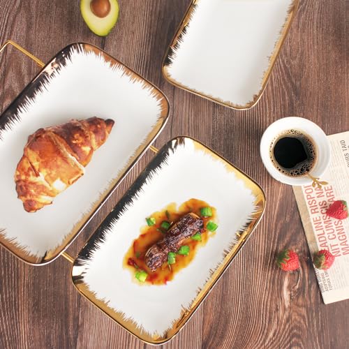 Three-Tier Ceramic Plate Rack - A Foldable Gold-Rimmed Plate Rack with Three 10.6-inch Gold-Rimmed Plates for displaying Food, Fruit, Desserts, and Serving Guests. - color: 3-tier 10.6 Inch Serving Rack