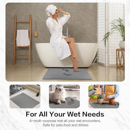Stone Bath Mat,Non Slip, Super Absorbent Quick Drying Bathroom Floor Kitchen Counter, Diatomaceous Earth Shower Mat, Easy to Clean (23.6"x15.4" - Black)