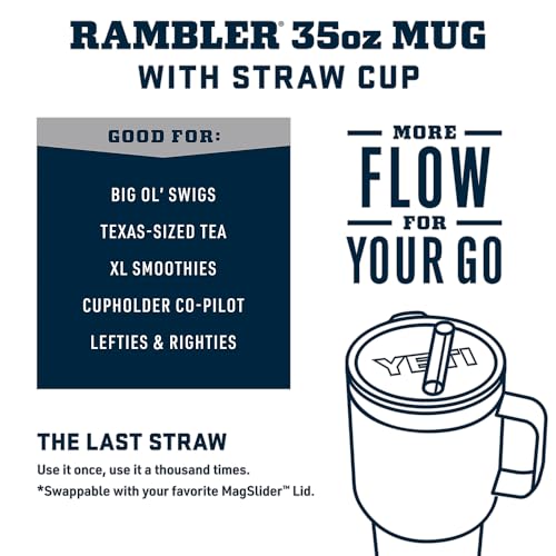 YETI Rambler 35 oz Tumbler with Handle and Straw Lid, Travel Mug Water Tumbler, Vacuum Insulated Cup with Handle, Stainless Steel, Navy - color: Navy, style: 35oz