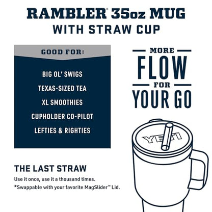 YETI Rambler 35 oz Tumbler with Handle and Straw Lid, Travel Mug Water Tumbler, Vacuum Insulated Cup with Handle, Stainless Steel, Navy - color: Navy, style: 35oz