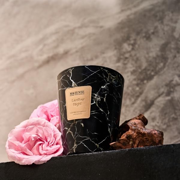 M&SENSE Leather Night Scented Soy Candle, 3 Wick Highly Scented 14.1 Oz 75H, Aromatherapy Christmas Gift for Women and Men - color: LeatherNight, size: Medium