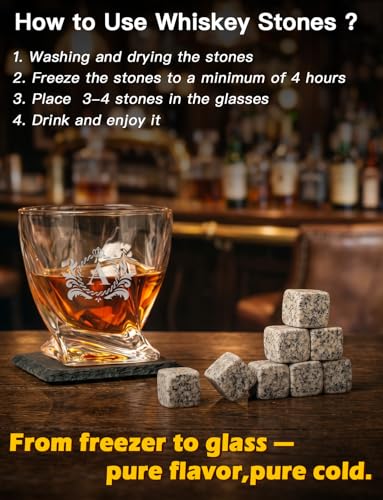 Personalized Whisky Glasses Set of 14 , Gift for Men Husband (Initials D) | (2 Crystal Glasses, 2 Coasters, 8 Ice Molds, 1 Tong, 1 Gift Box), 10oz Tumblers for Bourbon Scotch Cocktails, Gifts for Him