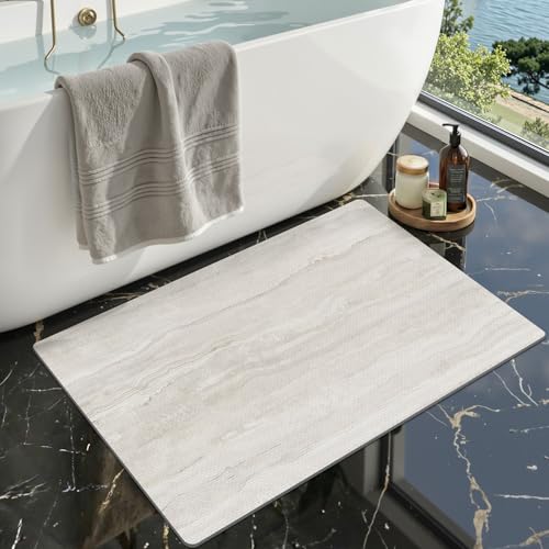 LUMI Non Slip Ultra Thin Bath Mat, Low Pile Quick Dry, Grey, 17x30 | Low Profile Absorbent, Fits under Door, for Bathroom, Shower, Sink, Doorway, Entrance - color: Light Grey, size: 17"x30"