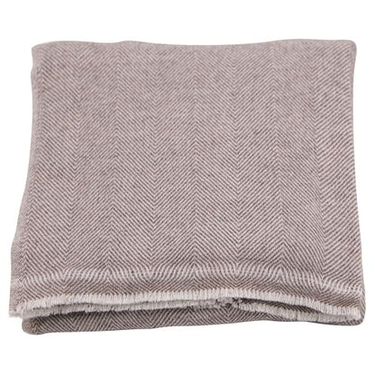 Cashmere Blanket – Hand Woven 100% Pure Wool Throw Blanket, 135 x 270 cm – Fine Herringbone Pattern Cozy, and Soft Blanket for Bed, Sofa, or Couch - Made in Nepal - color: Grey Brown