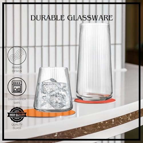 ARTLAND Soho Optic 14.5 oz Double Old Fashion Glass, Set of 4 - Whiskey, Cocktail, Rocks, Barware Drinking Glasses - Elegant Design, Durable Construction, Versatile Use, Dishwasher Safe (Clear) - color: Clear, style: Double Old Fashion Glasses (4-Piece)