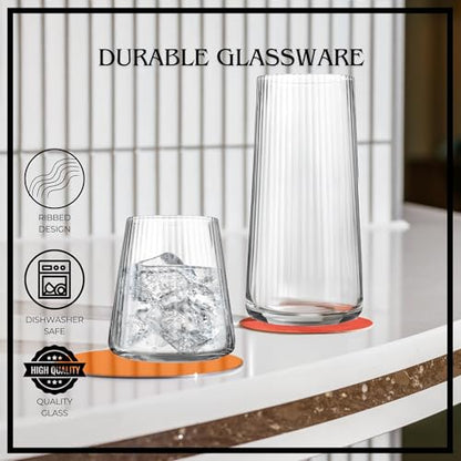 ARTLAND Soho Optic 14.5 oz Double Old Fashion Glass, Set of 4 - Whiskey, Cocktail, Rocks, Barware Drinking Glasses - Elegant Design, Durable Construction, Versatile Use, Dishwasher Safe (Clear) - color: Clear, style: Double Old Fashion Glasses (4-Piece)