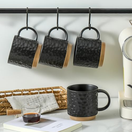 Nihow 16OZ Stackable Coffee Mug Set, Large Ceramic Coffee Mug Set of 4,Coffee Cup Set for Cappuccino/Latte/Cocoa,Dishwasher & Microwave Safe, Matte Black - color: Matte Black, size: 16 oz Without Stand