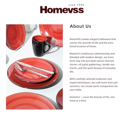 HomeVss Sonoma 16 Piece Stoneware Dinner Set Red, Outside Black + Inside Handpainted Color Red with speckle - color: Red