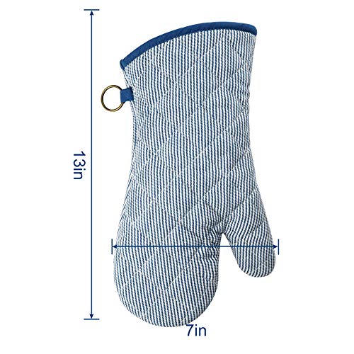 Yarn Dyed Oven Mitts 1 Pair， 100% Cotton Heat Resistant 470 Degree | Oven Gloves for Men Women Cooking Baking Barbecue BBQ Microwave Crafting Machine Washable Pot Holders Mittens (blue2) - color: Oven Mitts - Blue 2