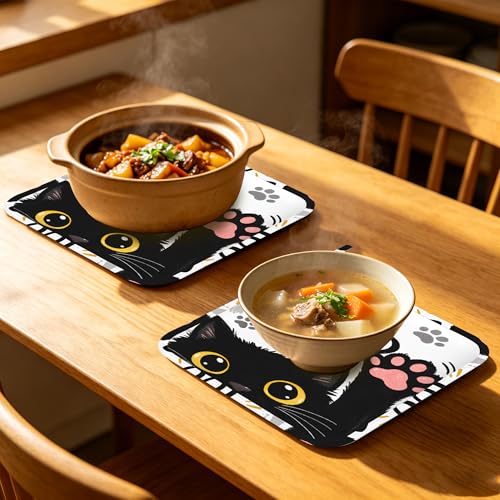 Funny Baker Black Cat Oven Mitts and Pot Holders Sets of 4 PCS, I’M Baked Too Oven Gloves Potholder for Kitchen Cooking Baking BBQ Heat Resistant - color: Funny Baker Black Cat