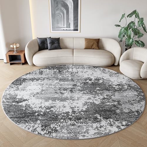 Round Area Rugs 6ft Washable Grey Circle Rug for Entryway Kitchen | Non Slip Soft Low Pile Stain Resistant, Boho Circular Carpet for Living Room Bedroom Dorm Dining Room Table, Abstract Gray - color: Grey, size: 6' (Round)