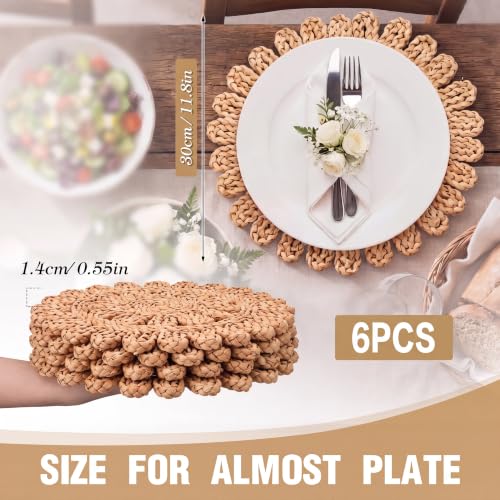 Set of 6 Ruffled Woven Corn Husk Placemats Boho Farmhouse Placemats for Daily Tabletop Decor Elegant Dining Wedding Christmas Thanksgiving Day Holiday Dinner Party Housewarming Gifts - style: Ruffled