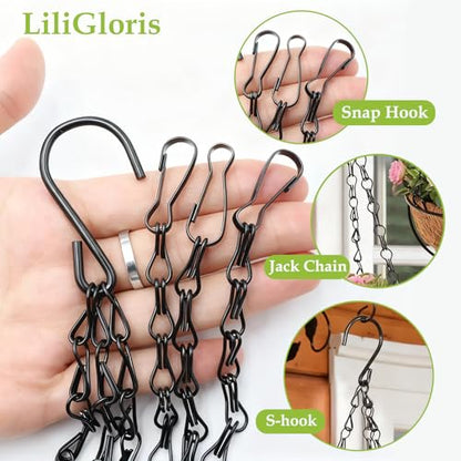 5 Pack 20 Inch Adjustable Hanging Plant Chains with Clips Hooks Black Metal Replacement Chains for Flower Pots Bird Feeders Baskets Lanterns Wind Chimes Indoor Outdoor Use（Locking Hook） - size: 20in