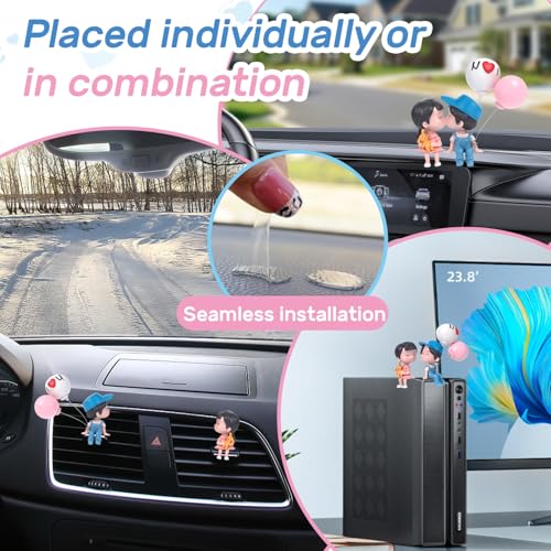 Lovely Couple Kiss Car Dashboard Decorations, Cute Cartoon Couple Figurine with Balloon, Resin Car Ornament Interior Accessories for New Car Gift Boys Girls