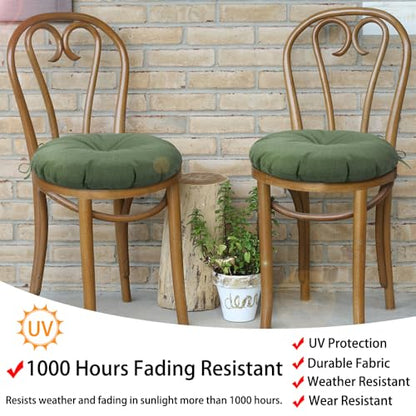 Magpie Fabrics 15" Round Bistro Seat Cushions with Ties, Set of 2, Waterproof All Weather Tufted 4" Thick Patio Chair Pads for Home Garden Dining Metal Stool - Green - color: Green