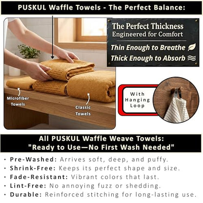 PÜSKÜL 2-Piece Natural 100% Turkish Cotton Waffle Bath Towels Extra-Large | Mustard, 32x63" Bath Sheet Towel, Light Soft Absorbent Quick-Dry Lint-Free Premium Honeycomb Weave Oeko-Tex Made in Turkiye - color: Mustrad Yellow