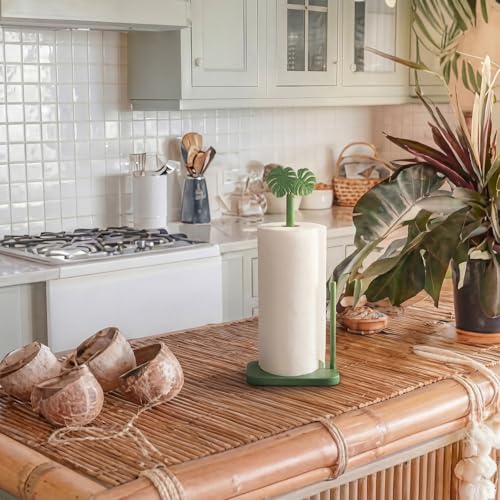 Leinuosen Monstera Leaves Paper Towel Holder Tropical Monstera Wooden Paper Towel Holder Green Ocean Tropical Bathroom Accessories Kitchen Roll Stand Organizer Standing Apartment Housewarming Gift - style: Green Monstera Leaves