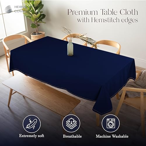 Indigo Blue 100% Cotton Tablecloth, Table Cover 52x70 Inch, Fits 4-6 Seats, Soft, Durable, Washable, Wrinkle Resistant, Rectangle Table Cloth for Dining, Birthdays, Summer Gatherings - color: Indigo Blue, size: 70" x 52" (Rectangular)