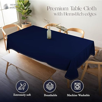Indigo Blue 100% Cotton Tablecloth, Table Cover 52x70 Inch, Fits 4-6 Seats, Soft, Durable, Washable, Wrinkle Resistant, Rectangle Table Cloth for Dining, Birthdays, Summer Gatherings - color: Indigo Blue, size: 70" x 52" (Rectangular)