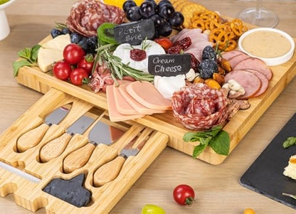 Charcuterie Board Gift Set with Large Embedded Removable Slate Serving Tray House Warming Gift New Home, Wedding Gifts for Couple, Bridal Shower Gift (Large Slate Charcuterie Board Set) - size: Large Slate Charcuterie Board Set