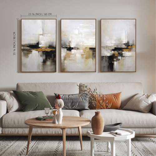 Zessonic Neutral Abstract Landscape 3D Textured Modern Wall Art,24"x36"x3 | Black and Brown Grunge Mid Century Wabi Sabi Art Print Canvas Set for Home Office Living Room Bedroom Hallway, Ready to Hang - color: Neutral Abstract, size: 24" x 36"x3 Panels