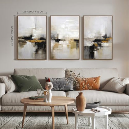 Zessonic Neutral Abstract Landscape 3D Textured Modern Wall Art,24"x36"x3 | Black and Brown Grunge Mid Century Wabi Sabi Art Print Canvas Set for Home Office Living Room Bedroom Hallway, Ready to Hang - color: Neutral Abstract, size: 24" x 36"x3 Panels