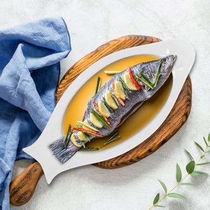 Hemoton Oval Fish Plate Ceramic Steamed Pure White Serving Platter for Kitchen Platters for Serving Food Sushi Rolls Fruit Slices Appetizers 15.74 X 7.48 X 0.98 in - size: 38x18cm