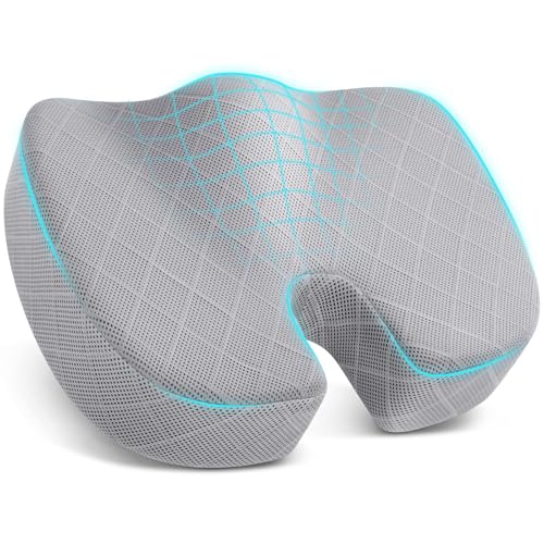 Office/Car Seat Cushion, Non-Slip Sciatica & Back Coccyx Tailbone Pain Relief Chair Pad, Memory Foam Butt Pillow for Computer Desk, Wheelchair, Driving (Light Grey) - color: Light Grey, size: Large