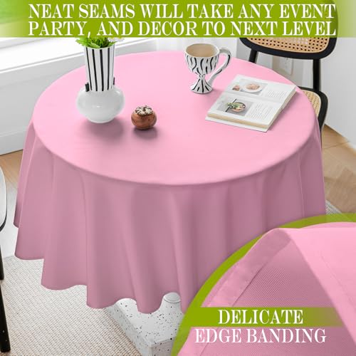BYDOLL Table Cloth 48 Inch Round Tablecloth Fits Max38 Inch Diameter Table Top,Pink Polyester Washable Wrinkle-Free Spillproof Tablecloth for Party Patio Cover - color: Pink, size: 48" x 48" (Round-Fits Tables 24''-36'')