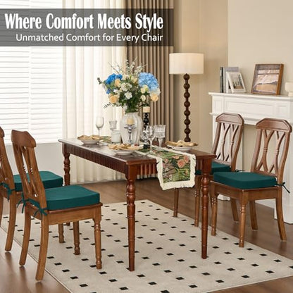 Dining Chair Cushions, Hunter Green, 17"x16", Set of 6 |2'' Thick Cooling Gel High-Density Foam, Ties and Non-Slip Bottom, Removable Washable Cover, For Dining and Kitchen - color: Hunter Green, size: 6 Count (Pack of 1)
