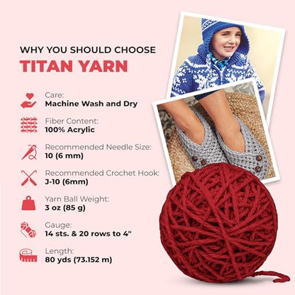 Mary Maxim Titan Bulky Yarn, Weight 5 Acrylic, Chunky Yarn for Crocheting and Knitting, Ideal for Thick, Soft Blankets, Throws, and Graph Style Sweaters, 80 Yards - Cardinal - 1 Skein - color: Cardinal