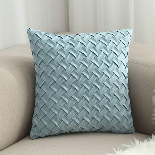vctops Boho Basket Weave Pattern Decorative Throw Pillow Cover Super Soft Suede Solid Square Accent Cushion Case for Couch Sofa Car (Light Blue,18"x18") - color: Light Blue, size: 18" x 18" (Pack of 1)