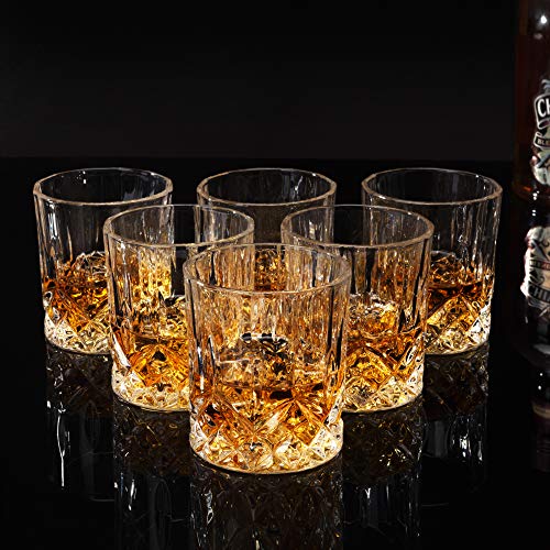 KANARS Whiskey Glasses Set of 6 with Elegant Gift Box for Liquor Scotch Rum | 10 Oz Premium Old Fashioned Crystal Glass Tumbler Bourbon Gifts for Birthday Thanksgiving Christmas Housewarming - color: Set of 6