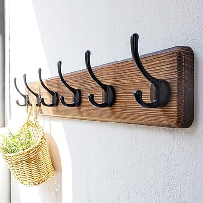 Coat Rack Wall: 24" Long, Patented, Heavy-Duty, 6-Double-Hooks Wooden Wall Mounted Coat Rack Coat Hanger Hook Rail for Winter Coats Hat Jacket Clothing, Natural & Black - color: Natural & Black, size: L=24"(1pcs)