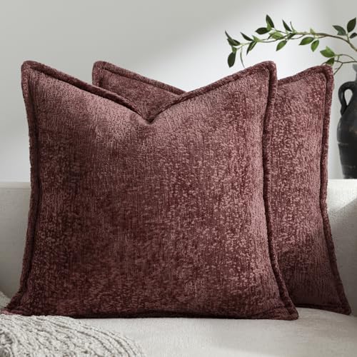 Pack of 2 Christmas Burgundy Fall Decorative Throw Pillow Covers 16x16 Cozy Soft Chenille Accent Vintage Square Couch Pillow Covers for Home Decor Bed Sofa Living Room - color: Burgundy, size: 16" x 16" (Pack of 2)