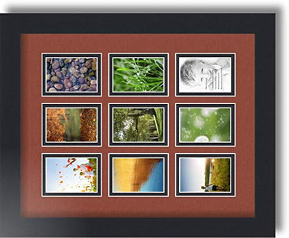 ArtToFrames Collage Photo Frame Double Mat with 9-2x3 Openings with Satin Black Frame and Cognac mat. - color: Cognac, size: 9 - 2x3
