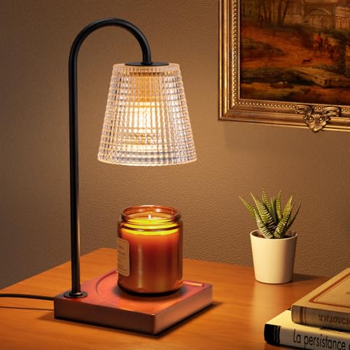 Hong-in Candle Warmer Lamp with Timer-Dimmable Black Candle Warmer,New Mom Gifts,House Warming Gifts New Home Bedroom Decor,Wax Warmer for Scented Wax Jar Candles - color: Clear- Walnut, size: 11.8" Height