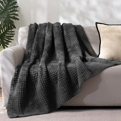 PHF Chenille Waffle Knit Throw Blanket- Plush Warm & Cozy 50" x 60" Ultra Soft Blanket- Chunky Fluffy Waffle Throws for Couch Bed Sofa - Charcoal Grey - color: Charcoal, size: Throw(50"X60")