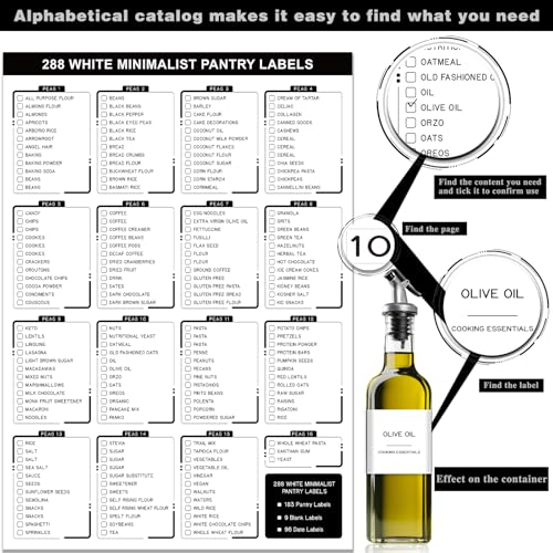 288 Pantry Labels for Food Containers, Preprinted Minimalist Waterproof Stickers for Organizing Storage Bins, Jars and Kitchen - style: White Square Pantry Labels