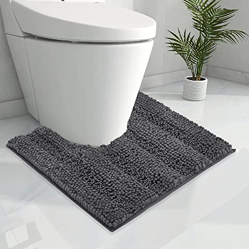 KGORGE Bath Rug-Toilet Rugs U-Shaped, Soft Cozy Chenille Shaggy Super Absorbent Bath Rugs for Bathroom Floor Tub and Shower, Easier to Dry (1 Piece,Grey,24" x 24") - color: Grey, size: 2' x 2' (U-Shape)