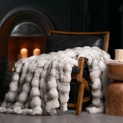 Faux Rabbit Fur Bubble Throw Blanket, 50"x60", Light Grey | Ultra Soft, Luxury Faux Rabbit Fur Throw, Thick Warm Bubble Blanket, Cozy Fluffy Reversible, for Bed, Couch, Chair, Sofa - color: Marble Grey, size: 50"x60"