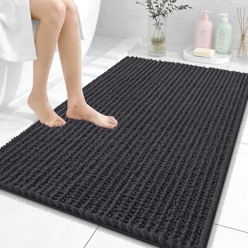 OLANLY Large Bathroom Rugs 40x32, Thick Soft Absorbent Chenille Bath Rugs | Dark Grey, Quick-Drying Rubber Backing, Shaggy Bath Mat, Machine Washable for Floor, Tub and Shower, Home Decor Accessories - color: Dark Grey, size: 40" x 32"