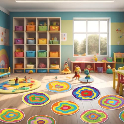24 Pack Carpet Circles for Classroom, 16 in Non Slip Round Circle Mats for Classroom Sitting, Flexible Corner Circle Time Rugs for Reading Nook, Playing Areas, Library, Group Activity(Spiral) - style: Spiral
