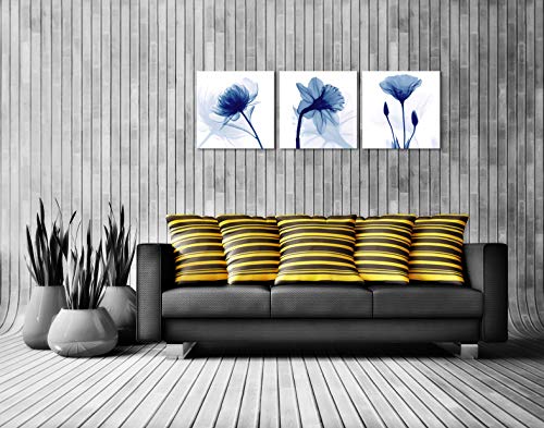 Wieco Art Blue Abstract Flowers 3 Panels Canvas Prints Wall Art Modern Pictures Artwork for Living Room Bedroom and Home Decorations - size: 20x20inchx3pcs (Unframed)